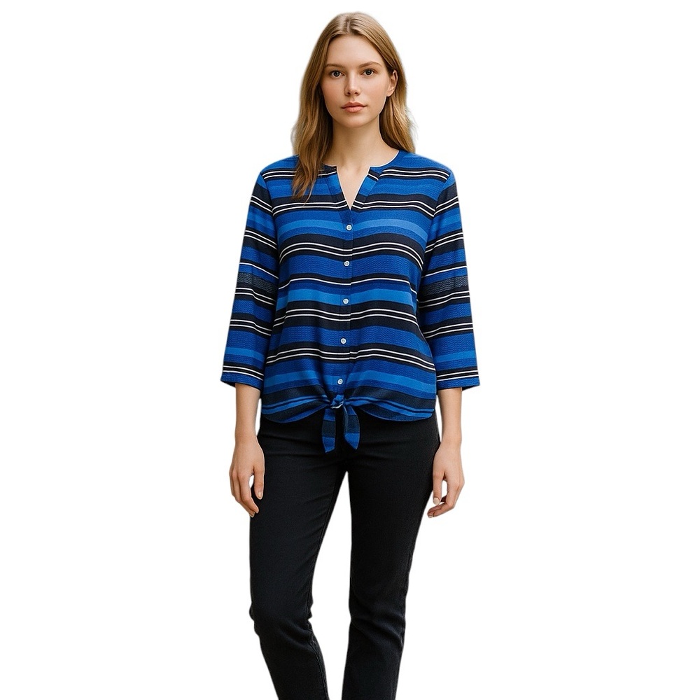 NWOT Tommy Hilfiger Button Front Tie Bottom Blouse Size L